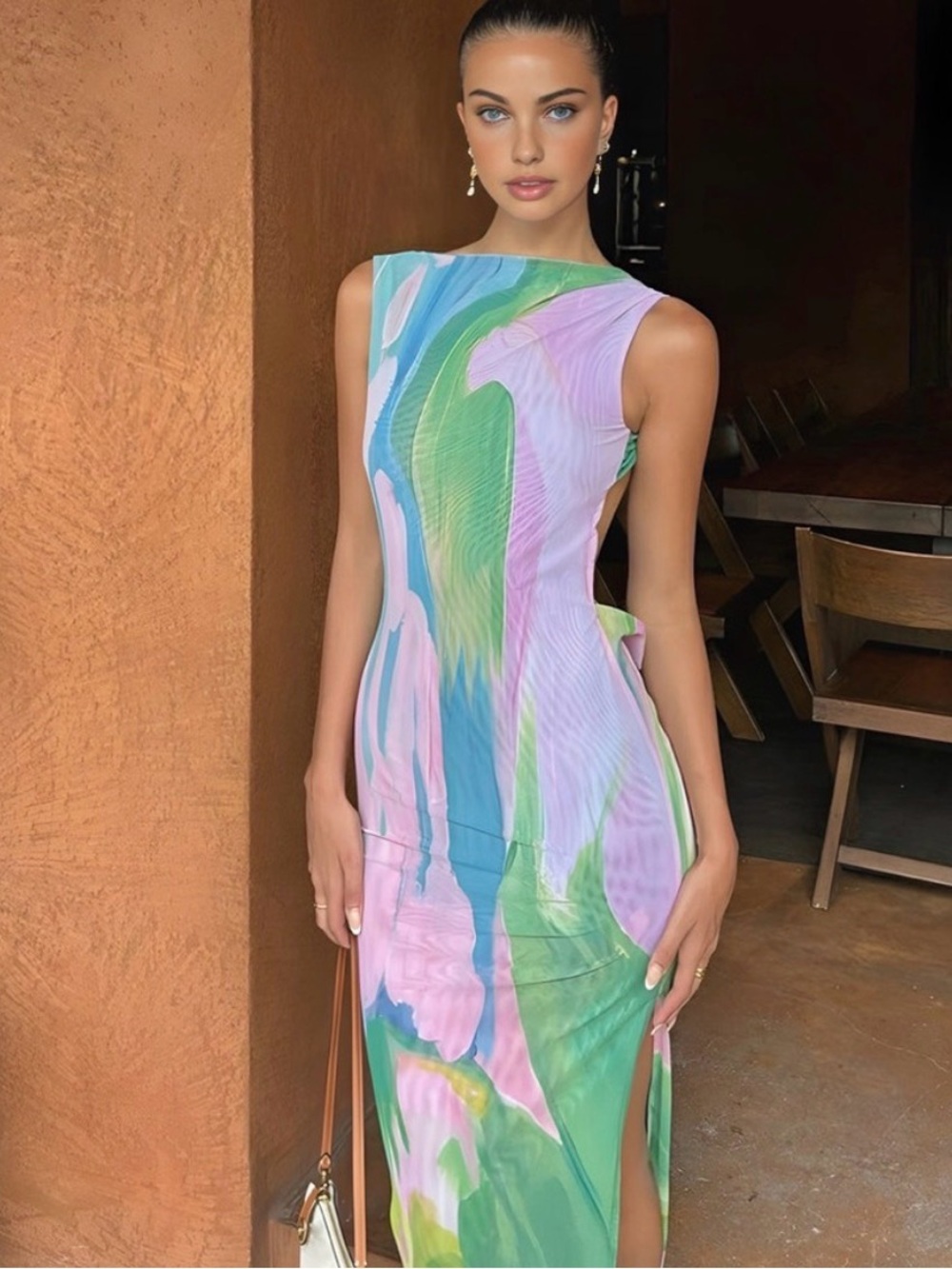 Commense Pink & Green Abstract Garden Print Sleeveless Maxi Dress - Picture 3 of 12